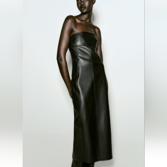 Zara Strapless Faux Leather Midi Dress Sz-XS - mordernwear.com Zara Strapless Faux Leather Midi Dress Sz-XS - mordernwear.com